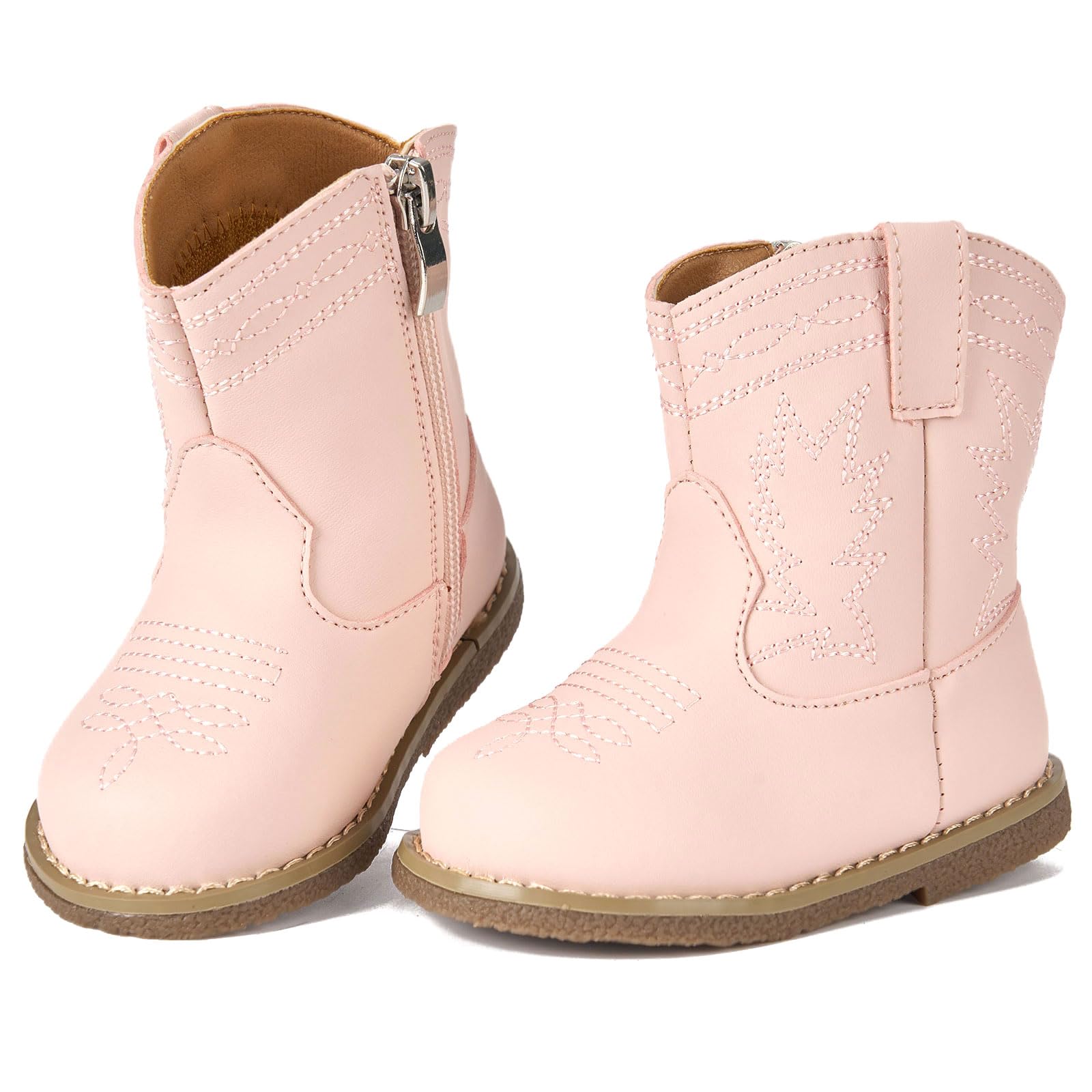 Newsonet Baby Cowgirl Cowboy Boots Western First Walker Shoes Boys Girls Round Toe Boots 6 9 12 18 24 Months Pink All Seasons Size 6-12 Months Infant