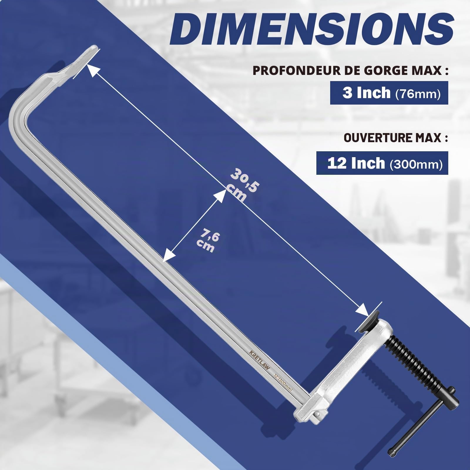 KRETLAW Kit de 4 serre-joints, 300mm (12") serre-joints en acier forgé léger à usage modéré (204 kg) pour soudure et travail du bois
