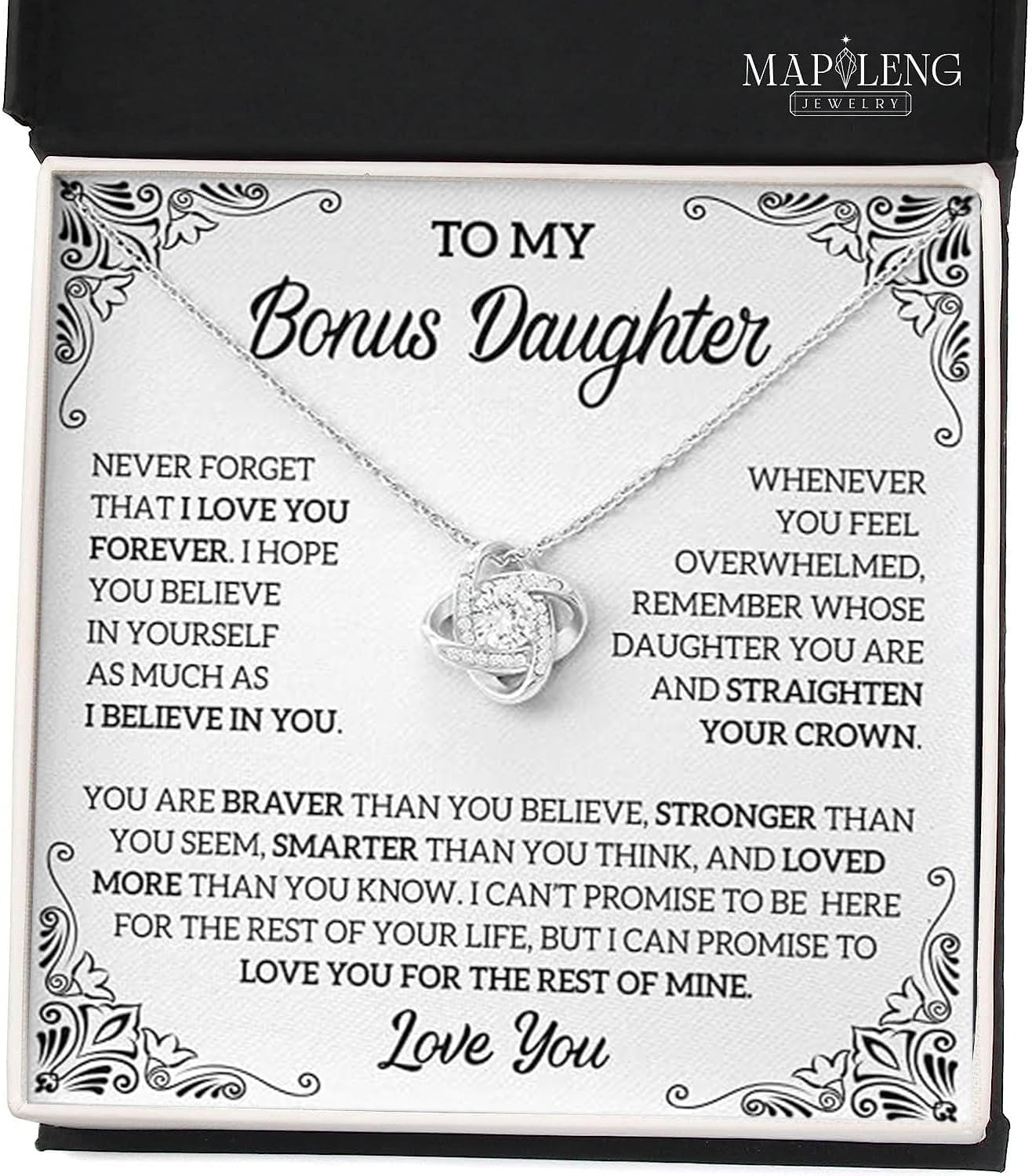 Bonus Daughter Gifts from Stepdad or Stepmom With Heartfelt Message & Elegant Box - Valentines Day Gifts For Stepdaughter, To My Bonus Daughter Necklace On Birthday, Graduation & More