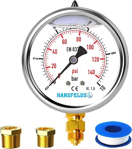 Manometro 0–10 bar/psi, quadrante da 63 mm, attacco infer…