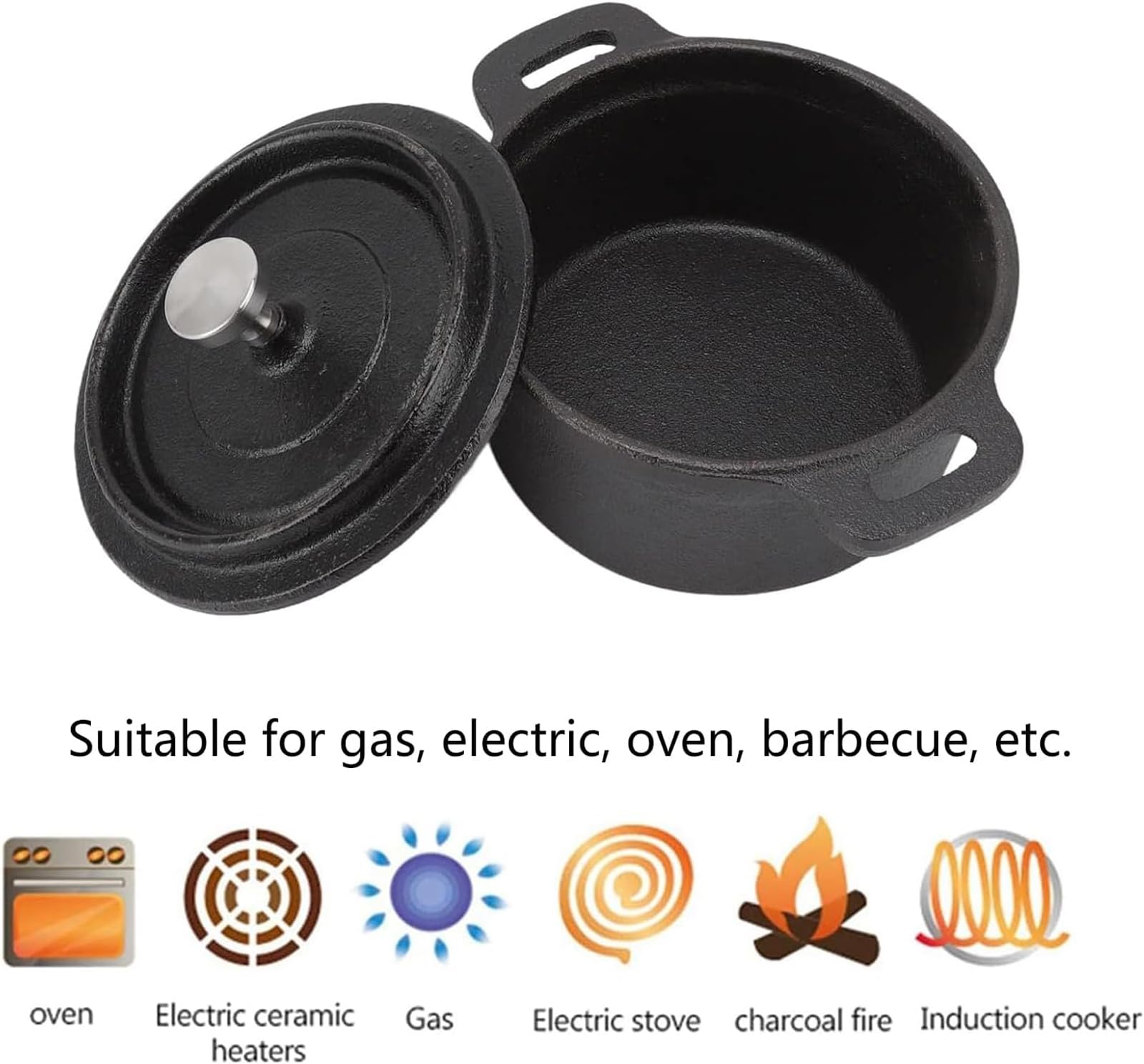 Casseruola con coperchi, pentola da forno olandese in ghisa con manici ergonomici, teglia da forno, casseruola, pentola per stufato, 24 cm