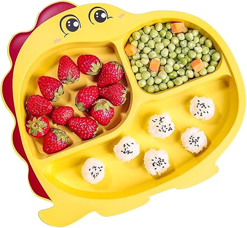 Miniatura 1 de THERDO Juego de platos y cuencos para niños pequeños, taza y plato de cubiertos, plato dividido para bebé, plato de comida de bambú para niños sin