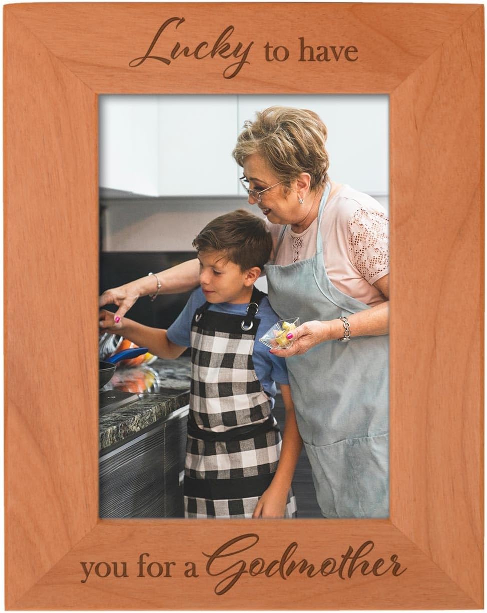 ThisWear Frame for Godmother Lucky To Have You For A Godmother Wood Engraved 5x7 Portrait Picture Frame