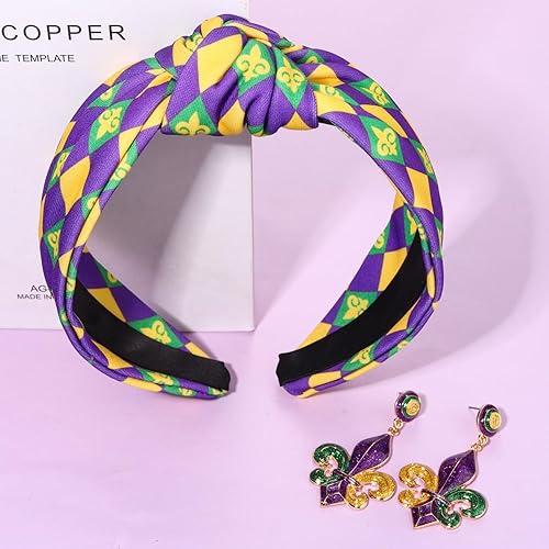 Miniatura 5 de YAHPERN Diadema de Mardi Gras para mujer, accesorios de Mardi Gras, máscara de flor de lis, diadema anudada para martes gordos de carnaval de Nueva
