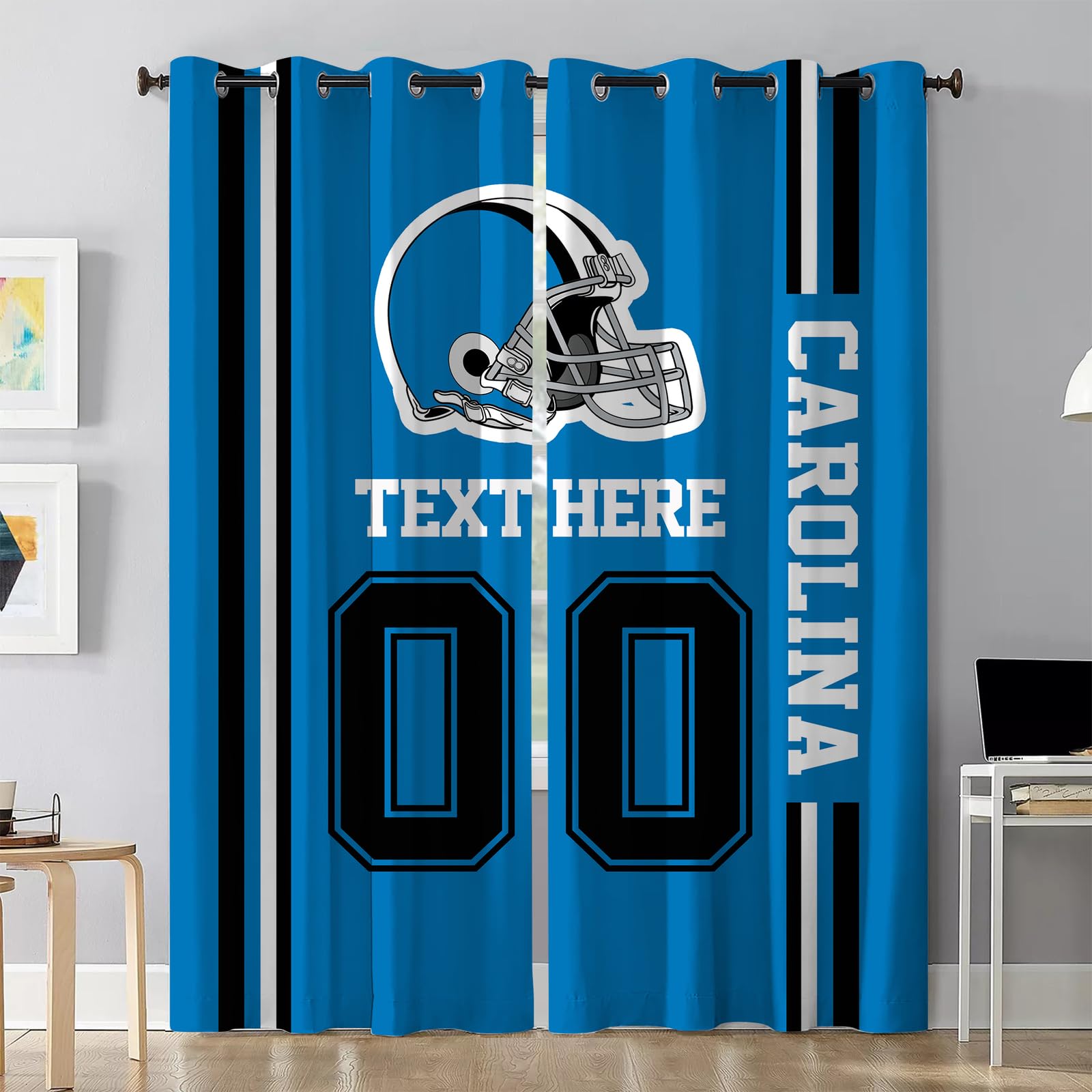 Custom Carolina Blackout Curtains Personalized Curtains Set of 2 Panels/Thermal Insulated Room Darkening Bedroom Curtains, Add Name and Number Customized Window Drapes for Living Room Decor