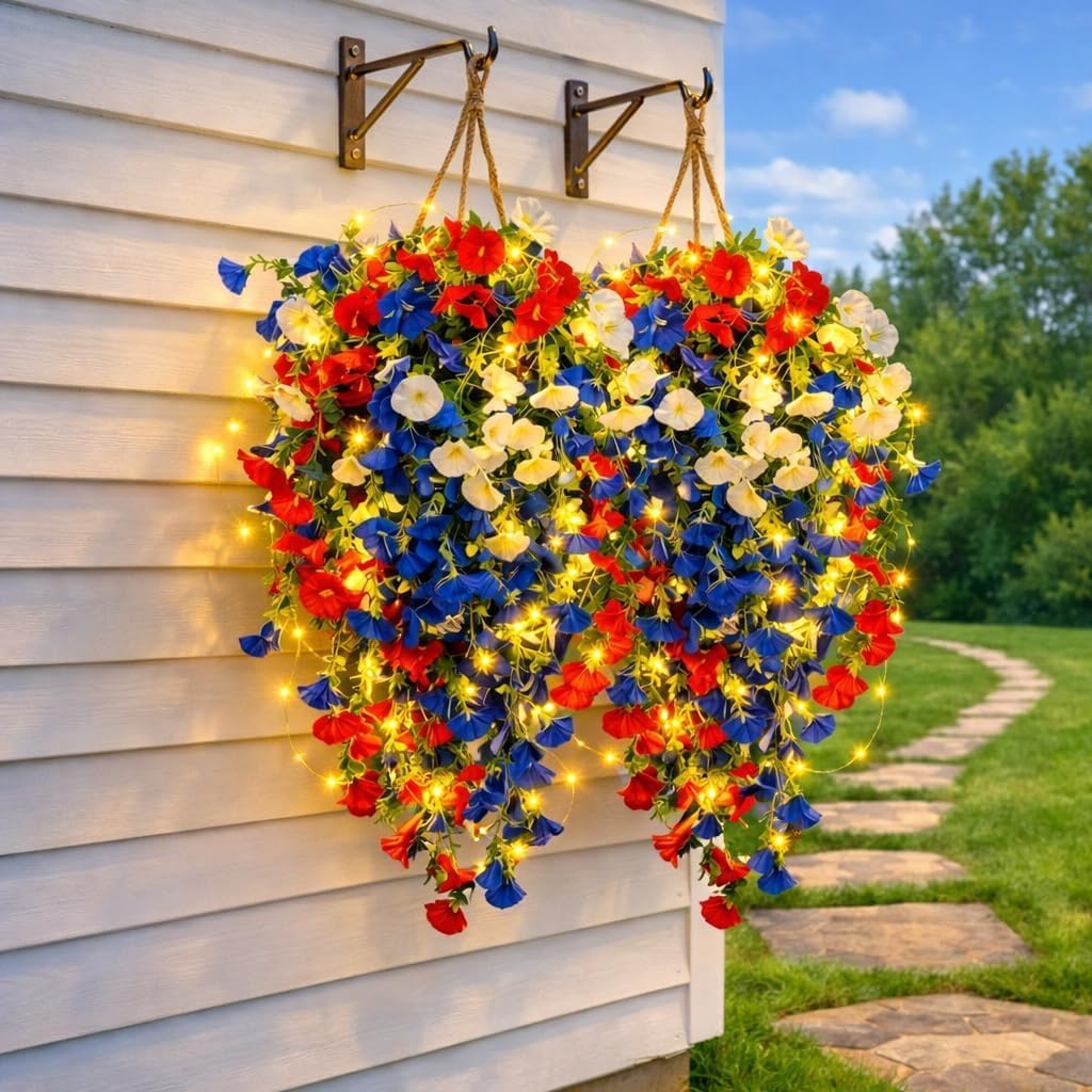 Amazon.com: Red White and Blue Flowers Artificial Flowers (with Flower ...