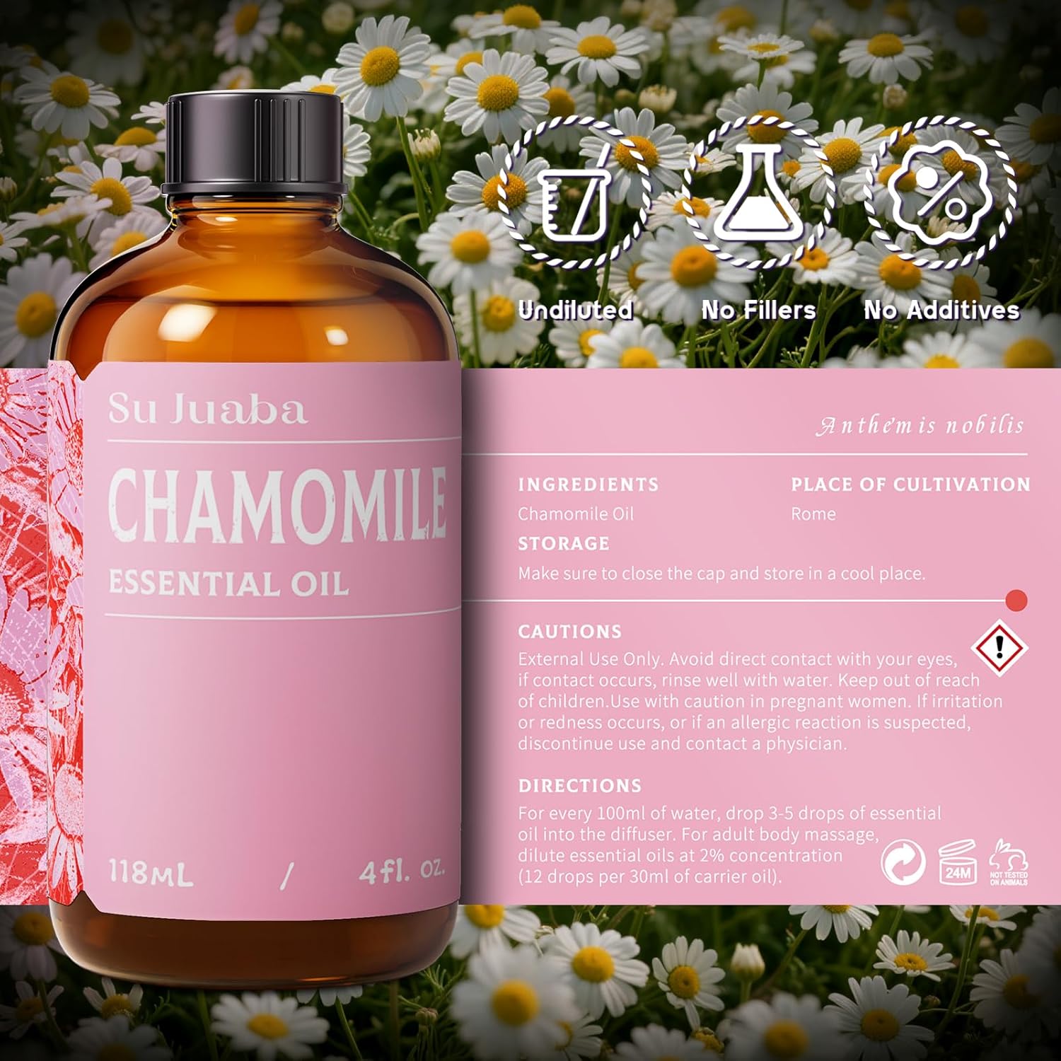 SU JUABA Chamomile Essential Oil 4 Oz, 100% Pure Natural for Relaxation, Skin Care, Massage, Sleep & Aromatherapy - 118ML - Image 6
