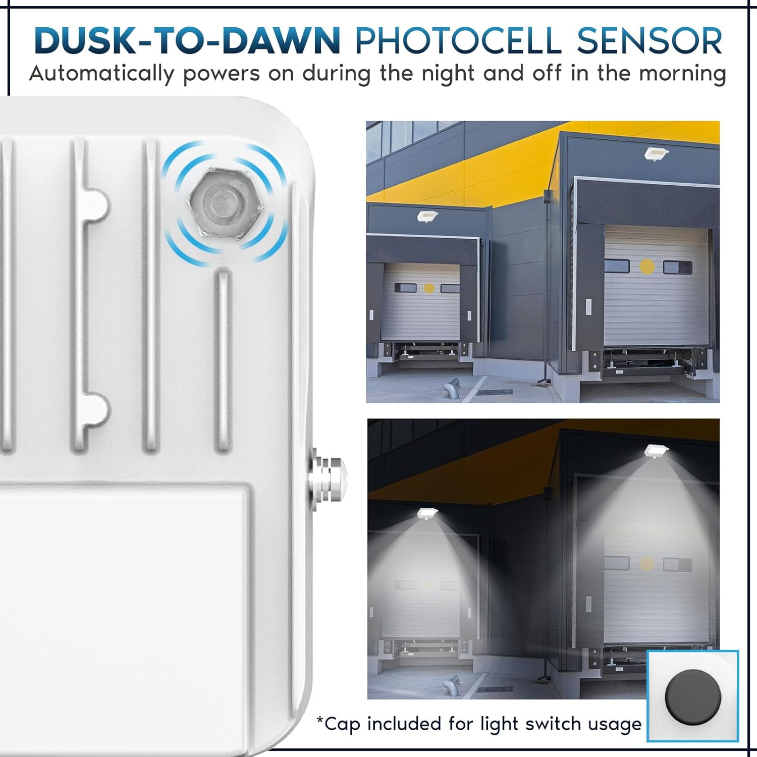 LUXRITE 15/30/50W LED Flood Lights Outdoor with Dusk to Dawn Sensor, Up to 6500LM Super Bright Security Light, 3CCT 3000K-5000K, IP65, Knuckle Mount, UL Listed, White - Backyard, Building, Warehouse