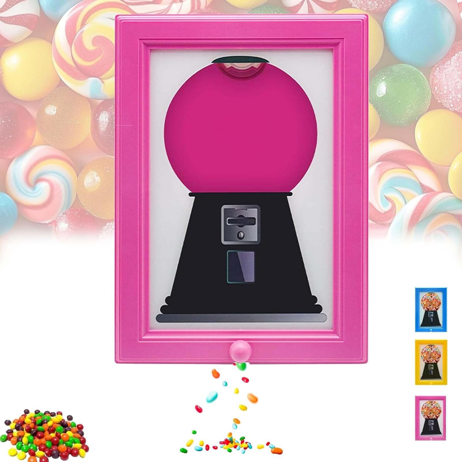 Candy Dispenser Picture Frame, Retro Wall Mount Treat Dispenser, Easy Refill Design, Multi-Purpose Functional Wall Art, Modern Decorative Art Frame for Living Room Use pink