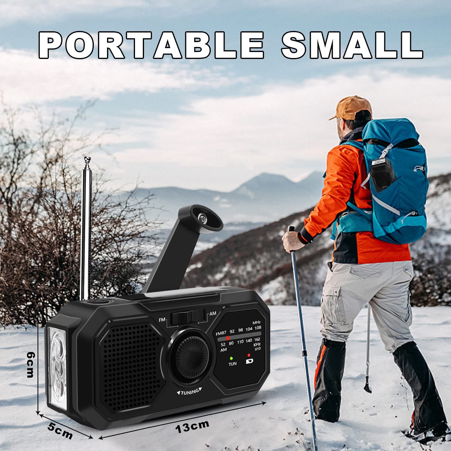 HOSSOM Solare Radio di Emergenza, AM/FM Radio a Manovella, Radio Portatile 2500mAh Ricaricabile con Torcia LED/Allarme SOS, per Campeggio, Ourdoor, Emergenza