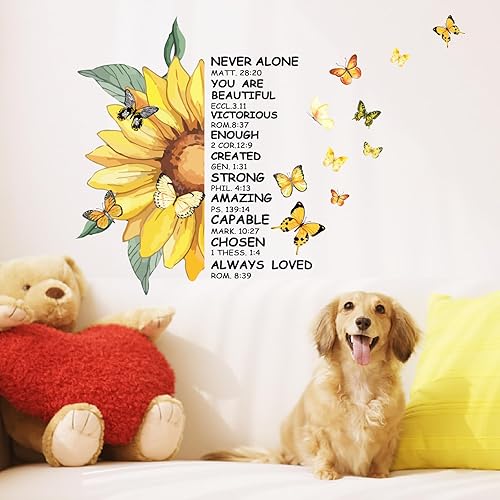 Miniatura 2 de PLIGREAT Pegatina de pared con cita inspiradora de girasol, mariposa, calcomanías de pared para despegar y pegar, versículos de la Biblia,