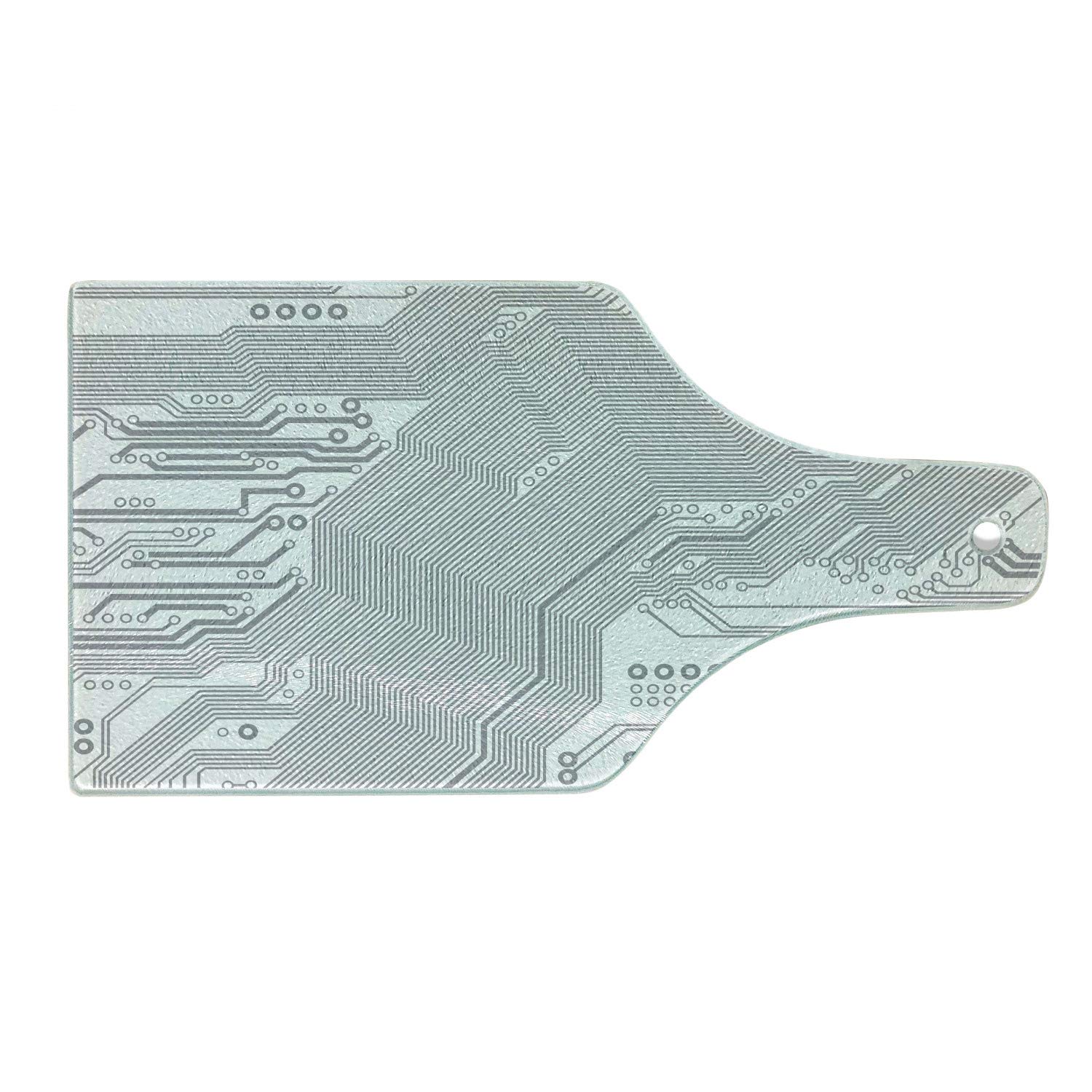 Lunarable Digital Cutting Board, Computer Motherboard Electronic Hardware Technical Display Futuristic Plan Design, Decorative Tempered Glass Cutting and Serving Board, Wine Bottle Shape, Grey White