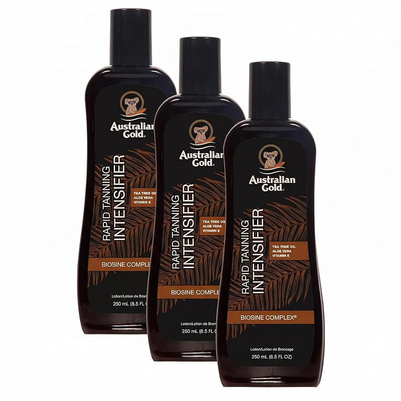 Loção intensificadora de bronzeado Australian Gold com óleo de tea tree, aloe vera e vitamina E — Pacote com 3