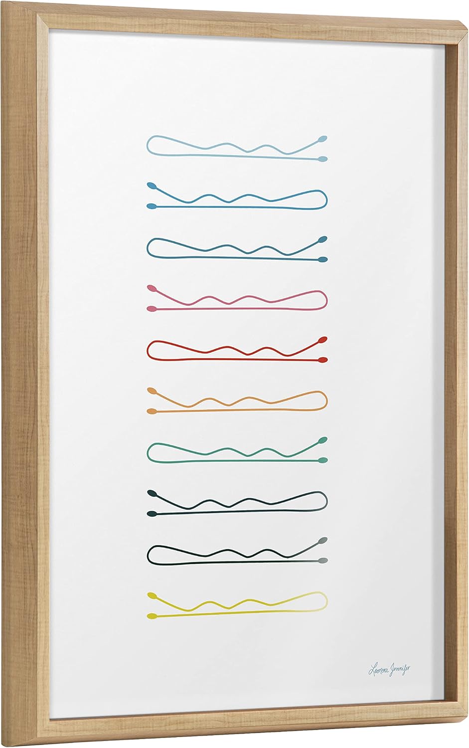 Kate and Laurel Blake Colorful Bobby Pins Framed Printed Glass Wall Art by Leonora Jennifer Benza of Yellow Heart Art, 18 x 24 Natural, Colorful Art for Wall