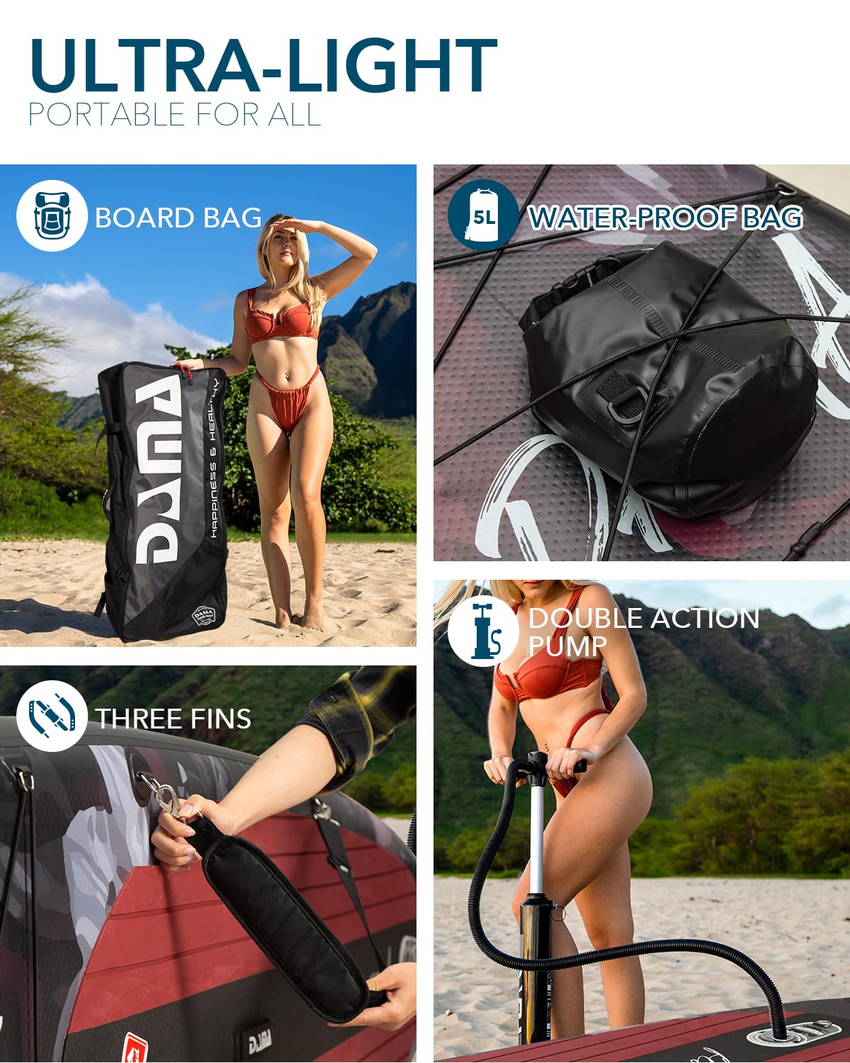 DAMA Dark Flower Tabla de Paddle Surf Hinchable, Sup Paddle Board Inflable 320 x 81 x 15 cm, Antideslizante, hasta 145 kg, Remo Doble, Bomba, Mochila, Correa de Seguridad, Bolsa Estanca y Funda Móvil