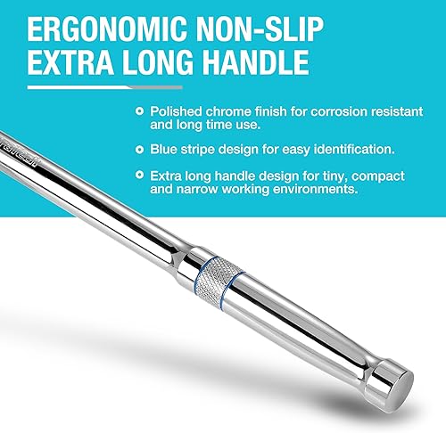 Miniatura 15 de DURATECH Trinquete de mango extra largo de 3/8 pulgadas, llave de trinquete de 90 dientes con mango de 12 pulgadas y cabeza cerrada a prueba