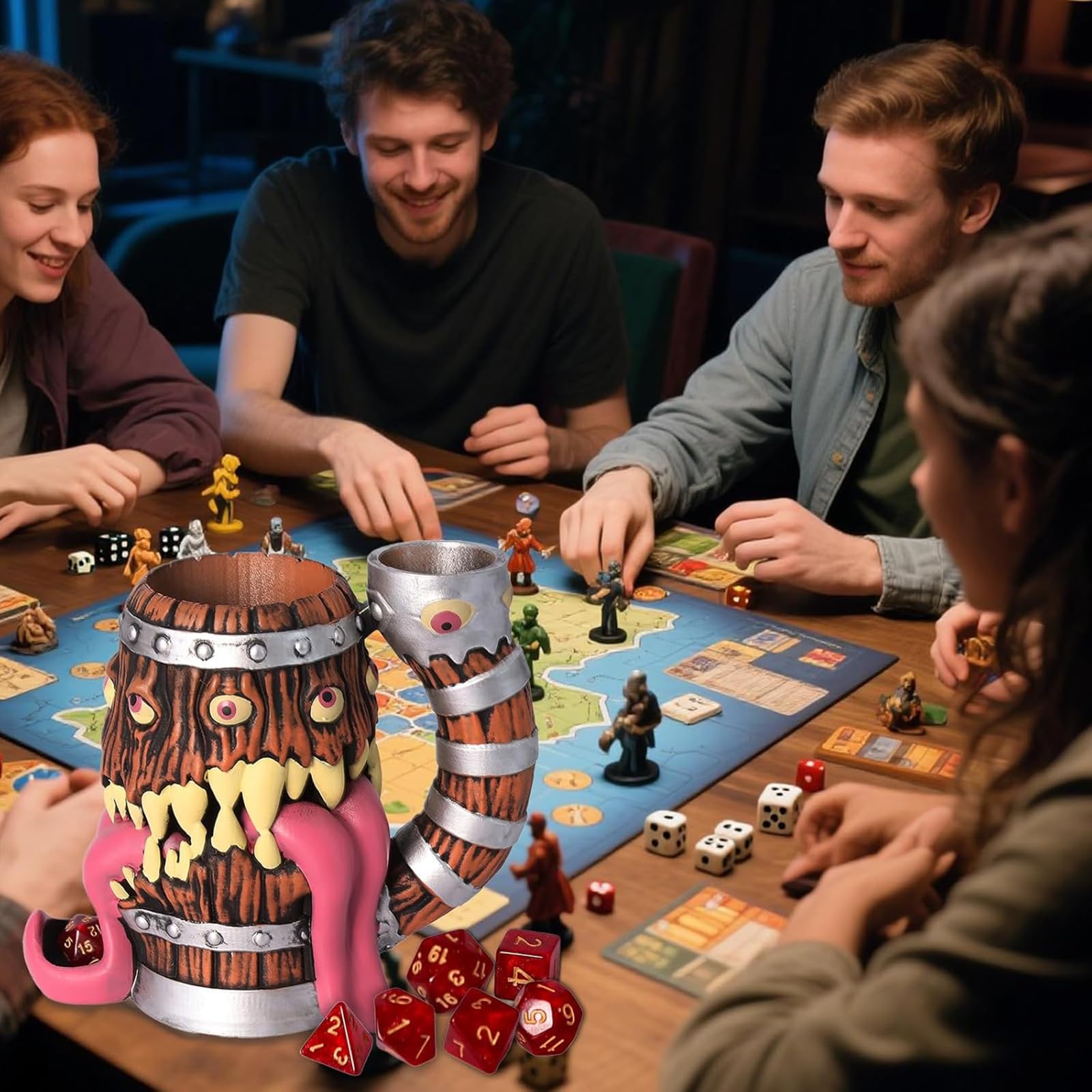 Taza de torre de dados DND con juego de dados de 7 piezas | Adecuado para Dungeons And Dragons, juegos de mesa, disponible como soporte para bebidas, accesorios de regalo de RPG.