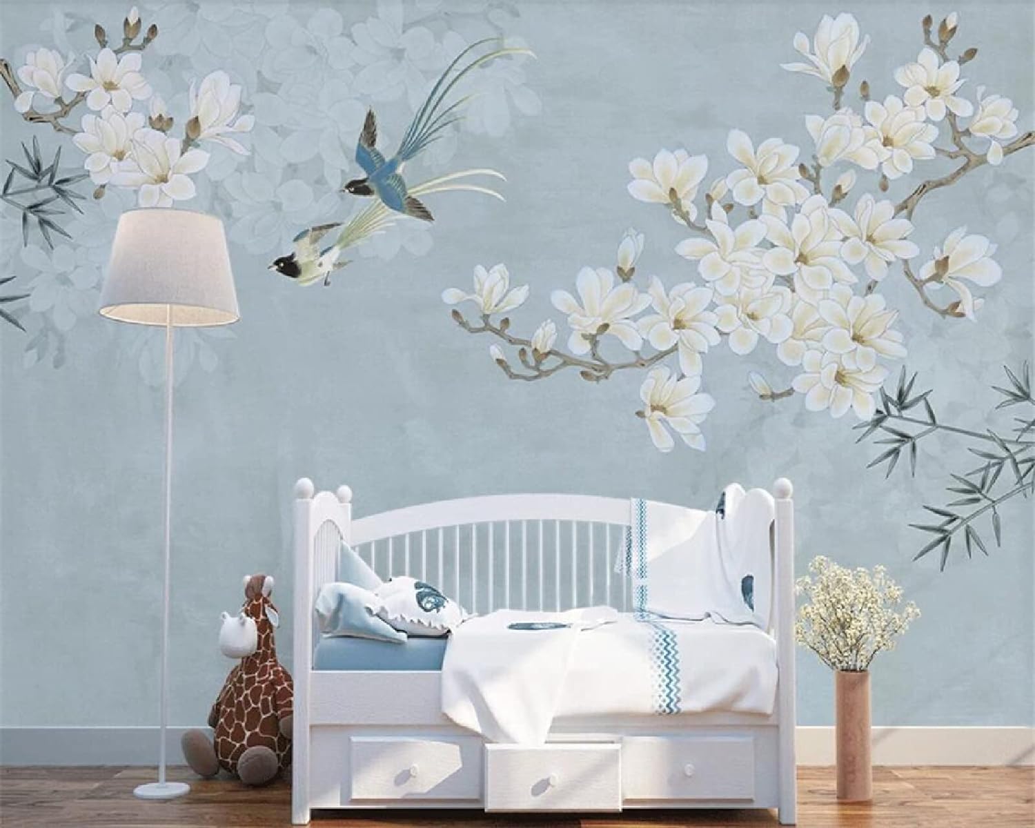 Papier peint fleurs et animaux 3D autocollant pour salon et chambre