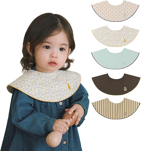 Miniatura 8 de Konny Juego de baberos para bebé, rotación de 360°, bandana suave y absorbente para niños y niñas, esenciales para bebés Baya roja, punto gris rosa,