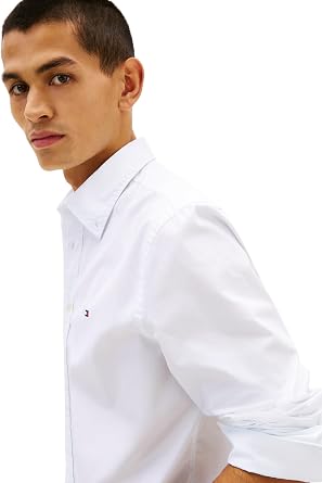Tommy Hilfiger Men's Flex Poplin Fake Solid Rf Shirt Mw0mw41711 L/S Shirt (Pack of 1)