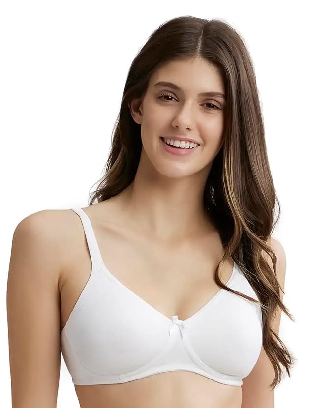 Jockey 1722 Women’s Wirefree Non Padded Super Combed Cotton Elastane Stretch Medium Coverage Everyday Bra with Concealed Shaper Panel and Adjustable Straps – White