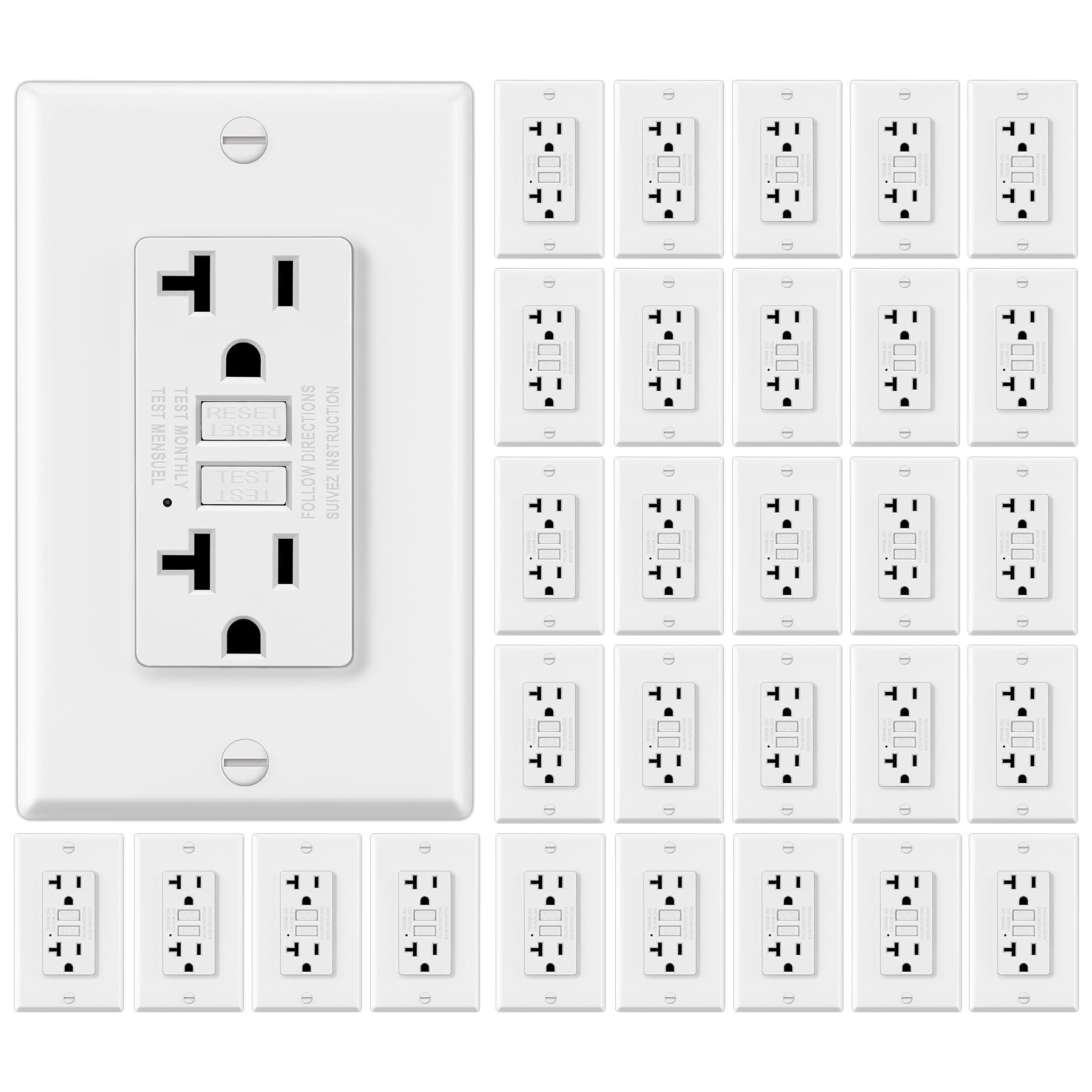 ELECTECK 30 Pack GFCI Outlet 20 Amp, Non-Tamper Resistant, Decor GFI Receptacles with LED Indicator, Ground Fault Circuit Interrupter, Wallplate