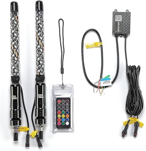 Miniatura 10 de Kemimoto Luces LED de látigo para UTV ATV con Bluetooth y poste de bandera de Estados Unidos, más de 366 modos de iluminación en espiral RGB