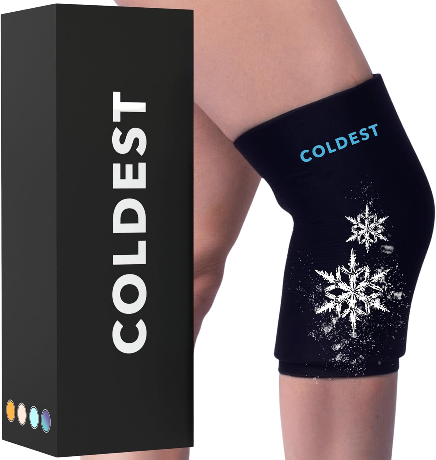 Coldest Knee Ice Pack 360 - Knee Pain Relief Compression, Reusable Gel Ice wrap for Leg Injuries, Swelling, Knee Replacement Surgery, Cold Compress Therapy (Medium) Black
