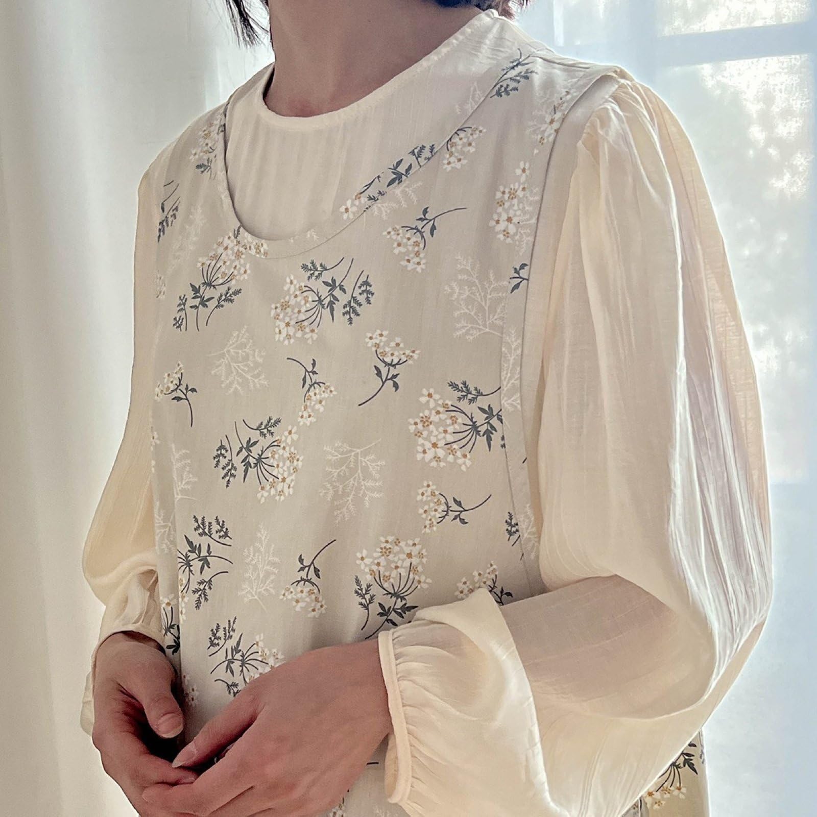 Grembiuli con tasche, Grembiule da donna in cotone e lino multicolore con cravatta laterale girocollo. Bak. Colore. Caffè(White)