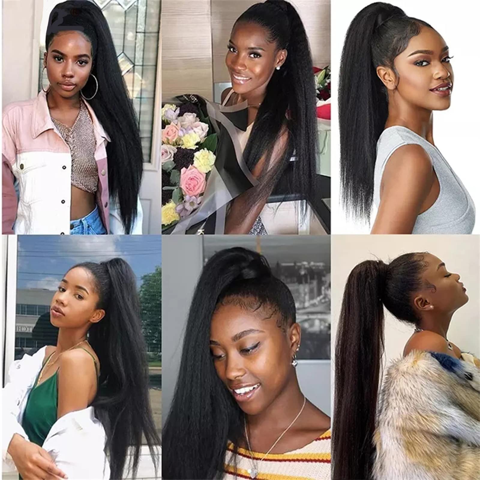Piezas de Pelo de Moño Para mujer 1 paquete de extensión de cola de caballo con cordón ondulado rizado, horquilla brasileña, peluca de cola de caballo, moño de cola de caballo con cordón negro Natural