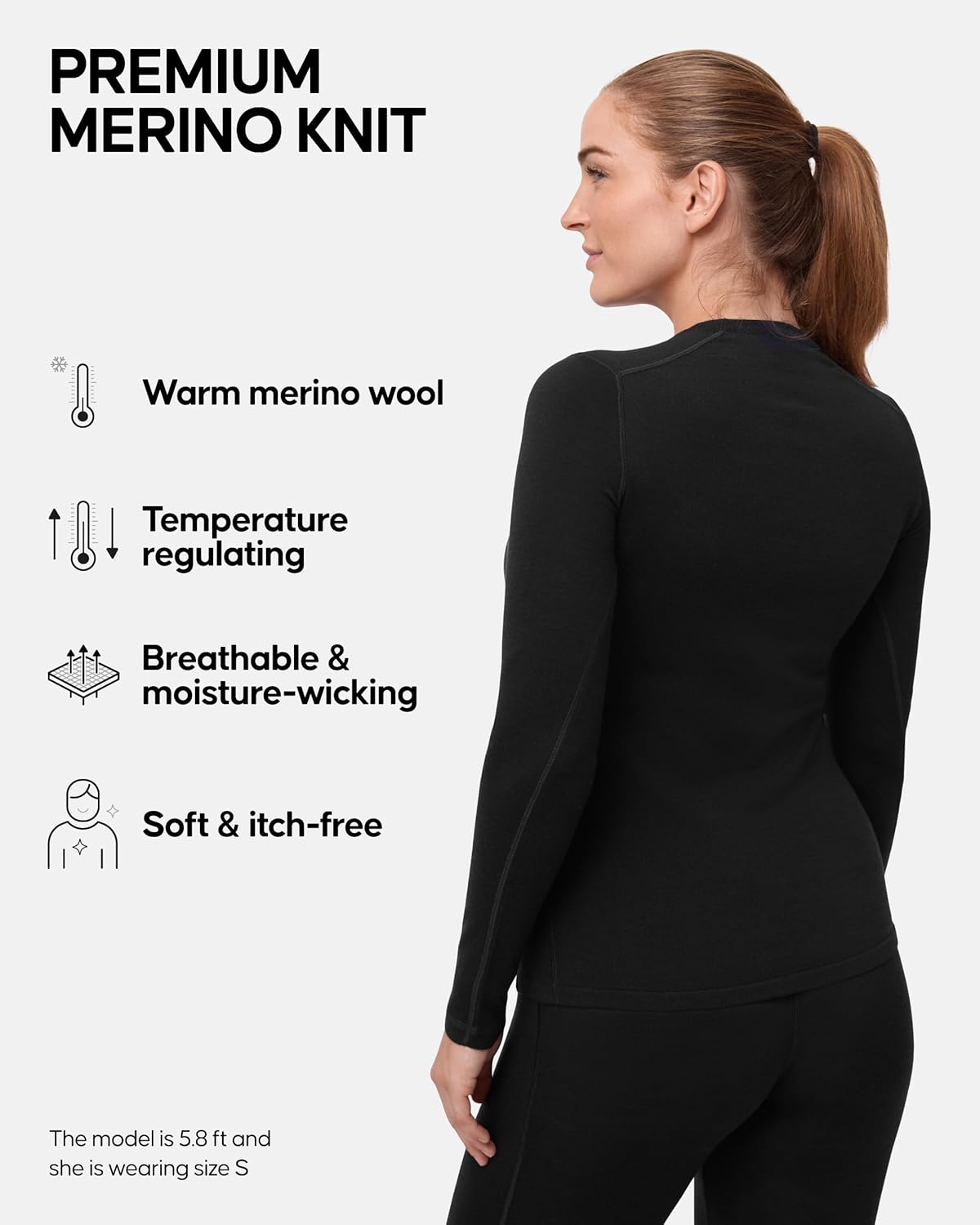 DANISH ENDURANCE Merino Wool Long Sleeve for Women, Thermal Vests for Women, Base Layer Underwear Tops, Winter Thermals - Image 2