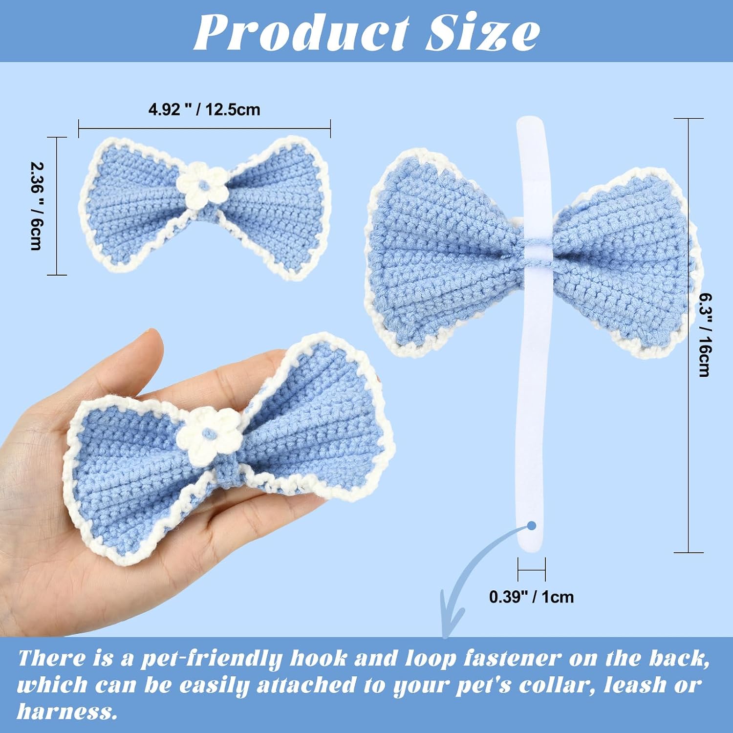 2 PCS Handmade Crochet Pet Collar Bows and Bowties, Knitted Dog Collar Accessory, Cute Removable Decoration for Dog Cat (Large, Blue and Yellow) image 2