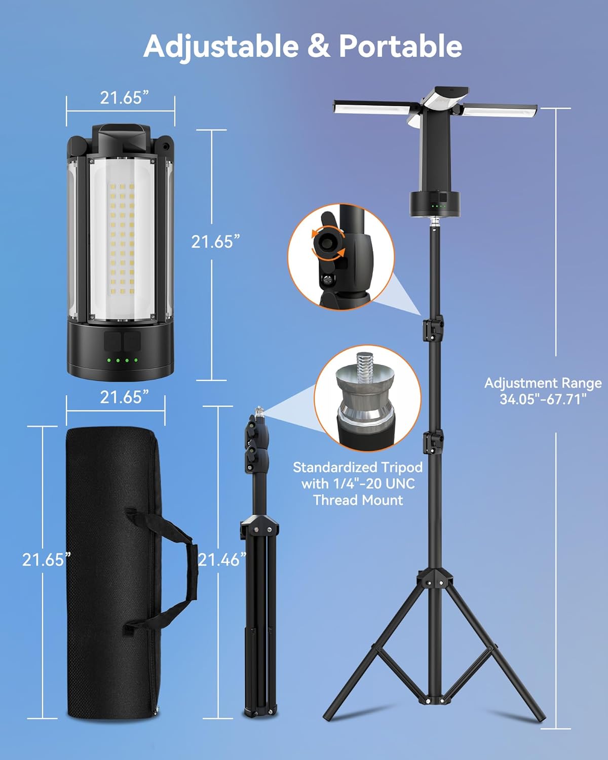 CORESLUX 10400mAh Rechargeable Camping Lights with Stand, 6000K Portable Work Light with 4 LED Lamp Heads, Magnetic Work Light Camping Essentials for Outdoor Work, Garage, Camping, Fishing - Image 7