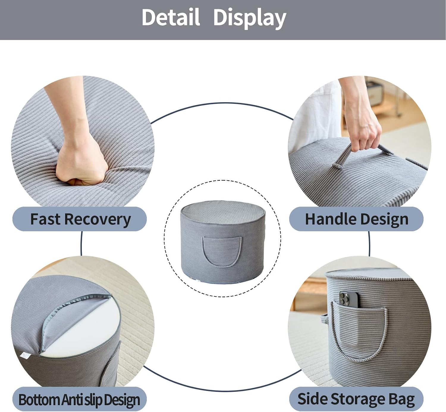 iYKYK Round Corduroy Pouf Ottoman,Storage Ottoman Foot Stool