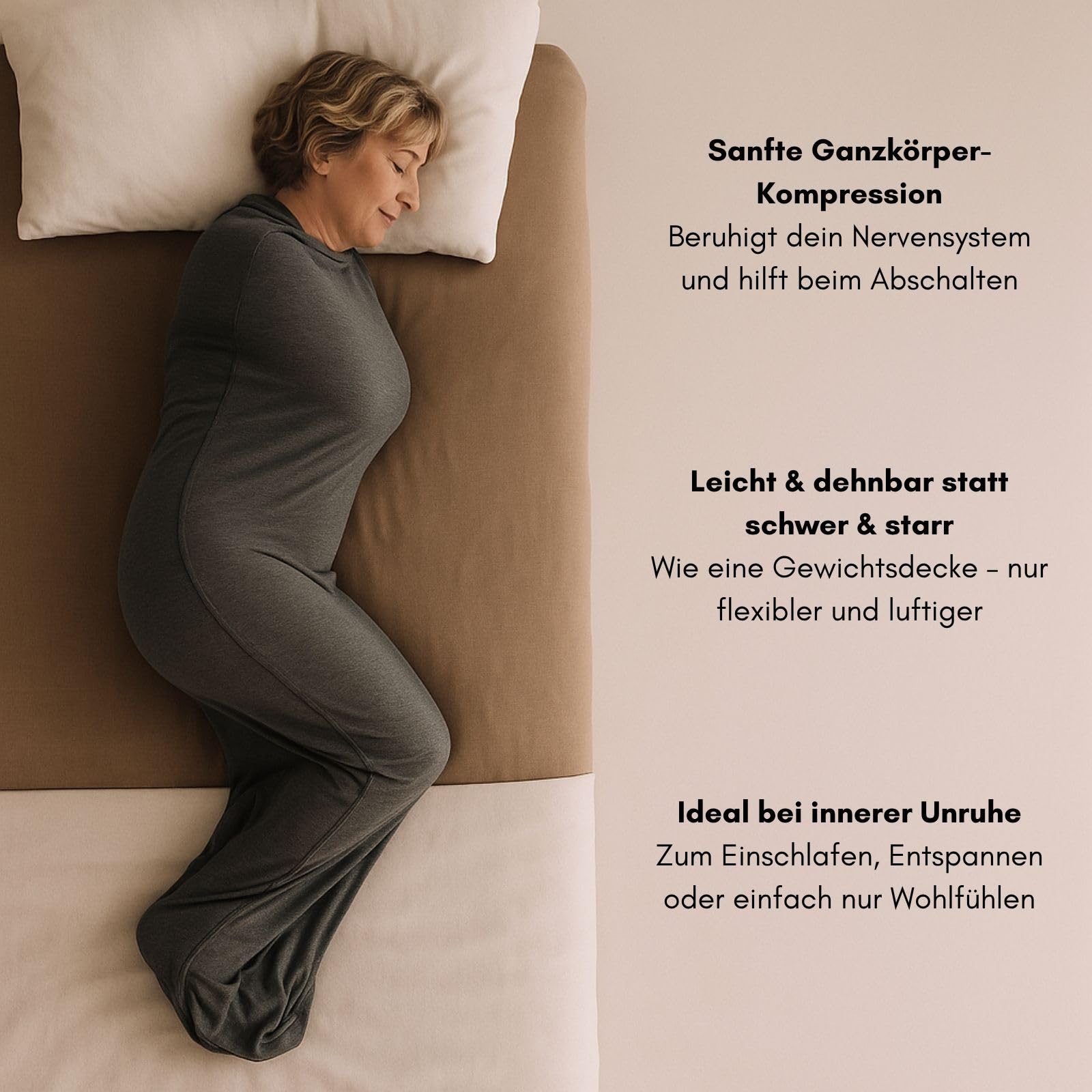 Rivello Schlafdecke Somnia – Sanfte Kompression, Ultraleicht & atmungsaktiv, Alternative zur Gewichtsdecke, 4 Größen (L - 165cm)