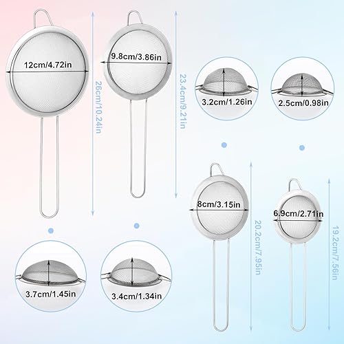 Miniatura 2 de 4 coladores de malla fina de acero inoxidable, pequeños coladores y tamices de metal con asas, 4 tamaños, colador de cocina versátil para remojar
