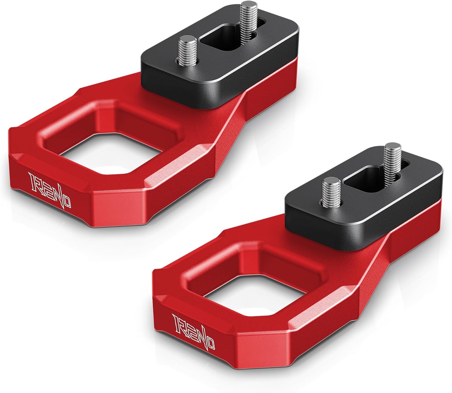 RENO Rear Tow Hooks, Aluminum Big D-Ring Hook Fits Soft Shackles Towing Recovery Compatible with 2021-2024 Bronco, Replace OEM M-18954-BTHR (Red, Set of 2)