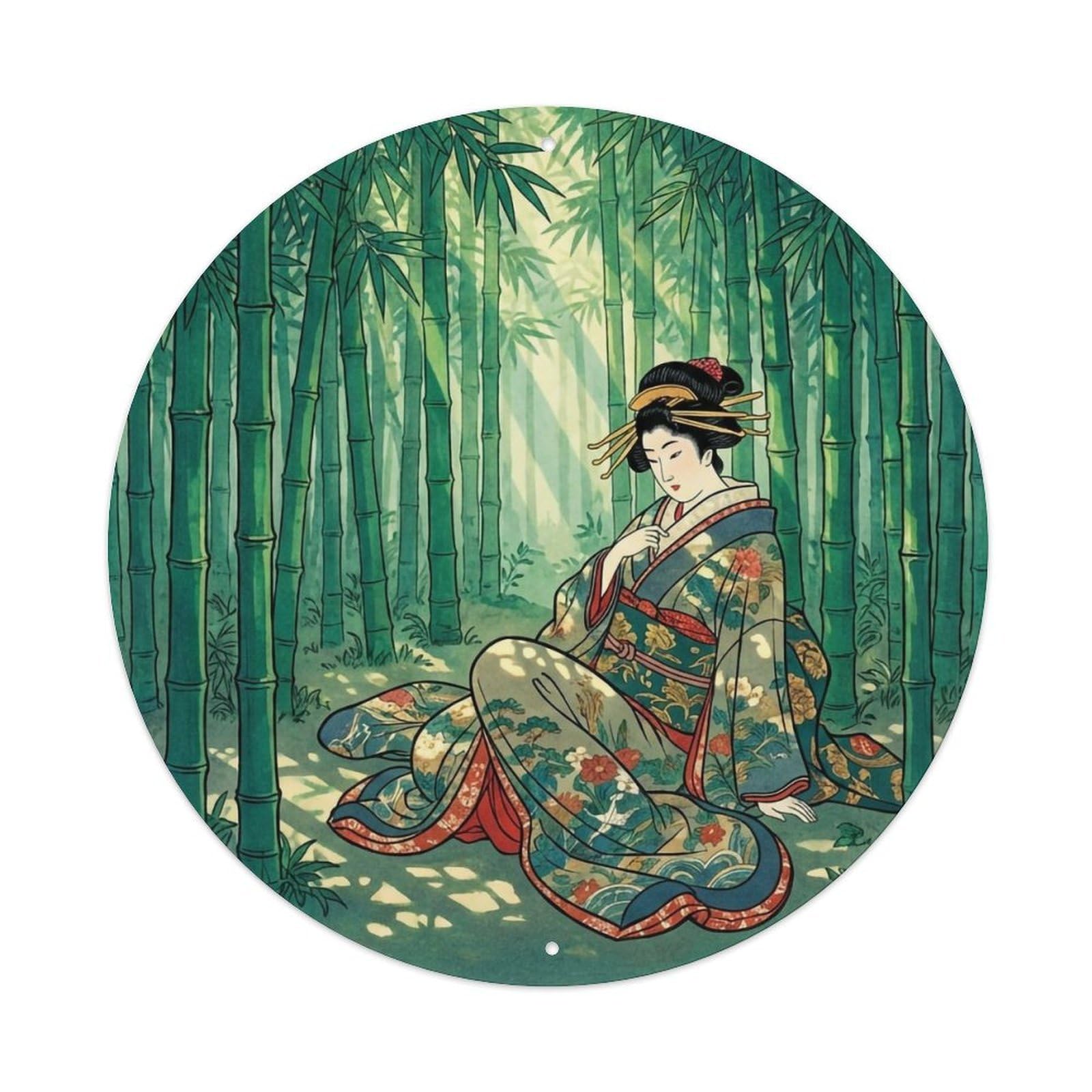 Japanese Geisha Bamboo Forest Cooling Peaceful Metal Tin Sign