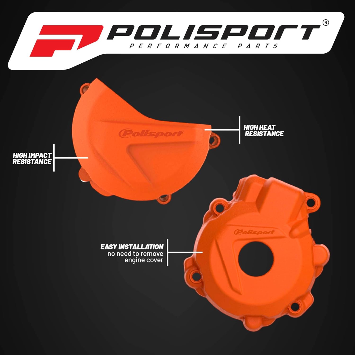 Polisport Clutch and Ignition Cover Protector Kit (Orange) - Compatible with KTM EXC-F 250 (2014-2016)