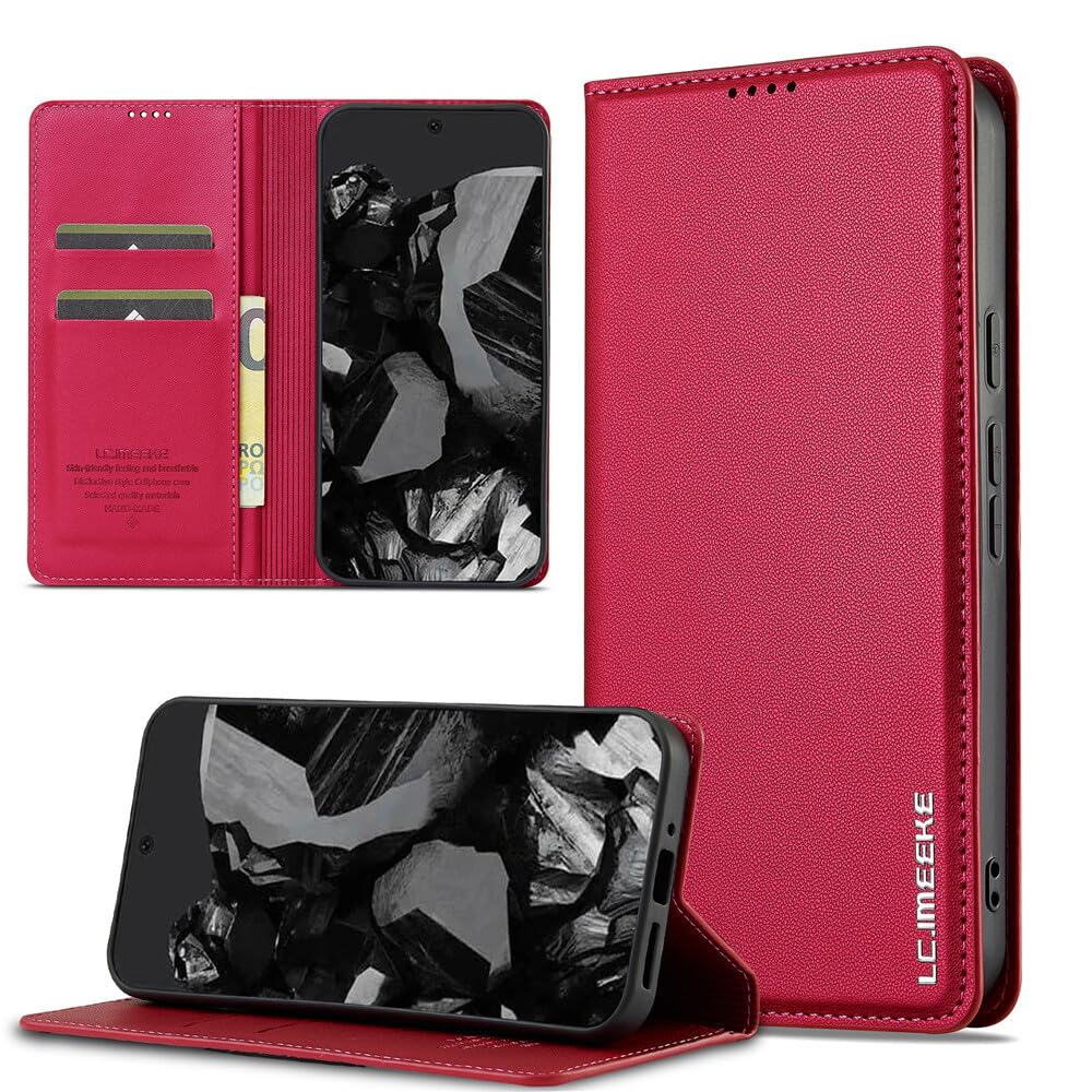 Étui portefeuille Google Pixel 10 rouge magnétique en cuir premium chic - 8