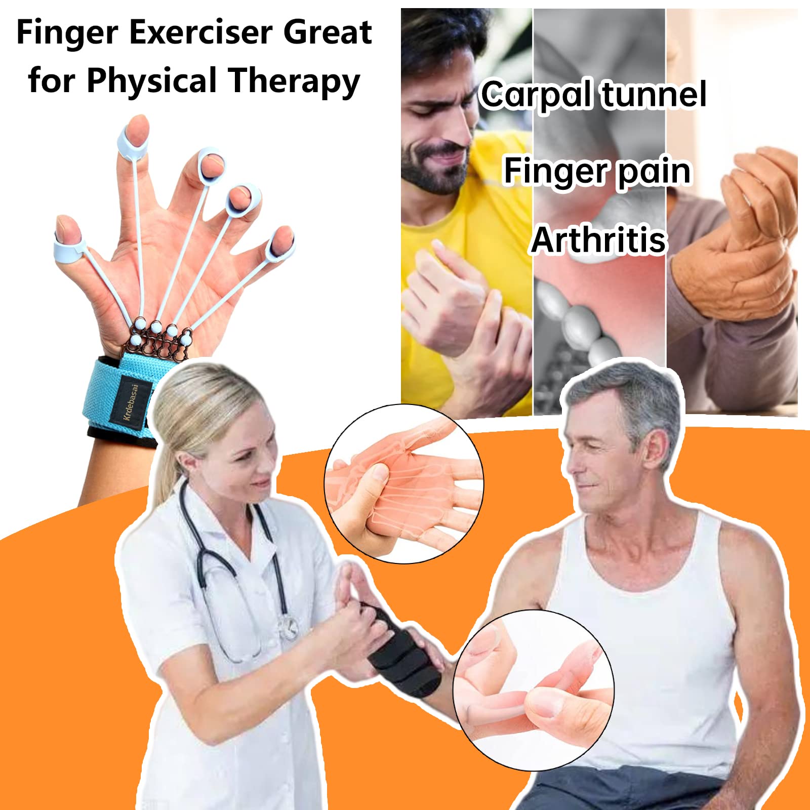 Ejercitador de dedos, fortalecedor de dedos de 4 niveles de resistencia para terapia de manos, escalada en roca, alivia el dolor de artritis, túnel carpiano, fortalecedor de manos y fortalecedor de