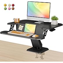 28" Standing Desk Converter, Height Adjustable Clamp Desktop Riser with Keyboard Tray, Sit Stand Monitor Riser Workstation for Home Office, Magnets Inclued, Black