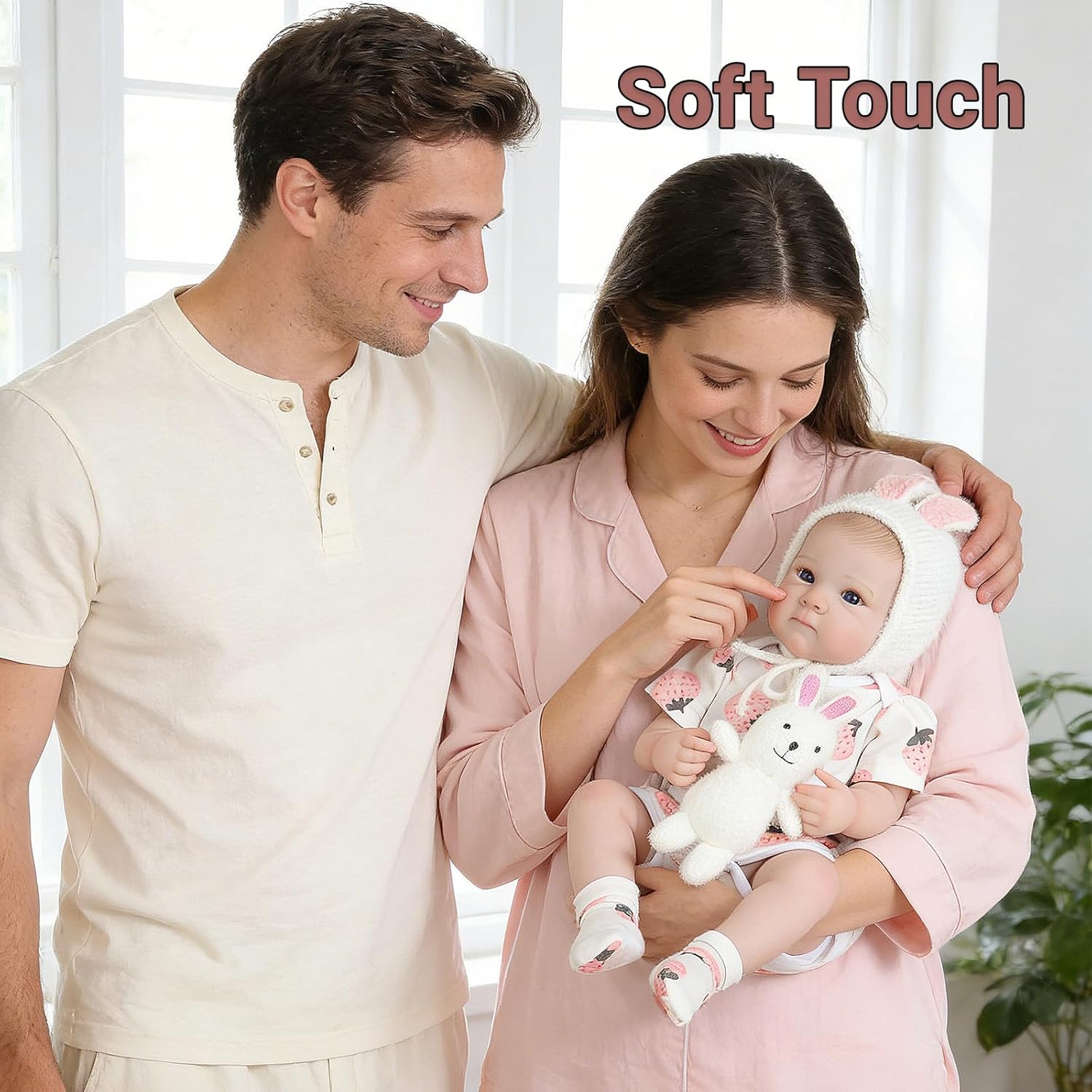 18 Inch Realistic Reborn Baby Doll, Full Vinyl Weighted Body, Soft Bunny Onesie & Plush Rabbit Toy Accessory, Lifelike Newborn Doll for Girls Ages 3+