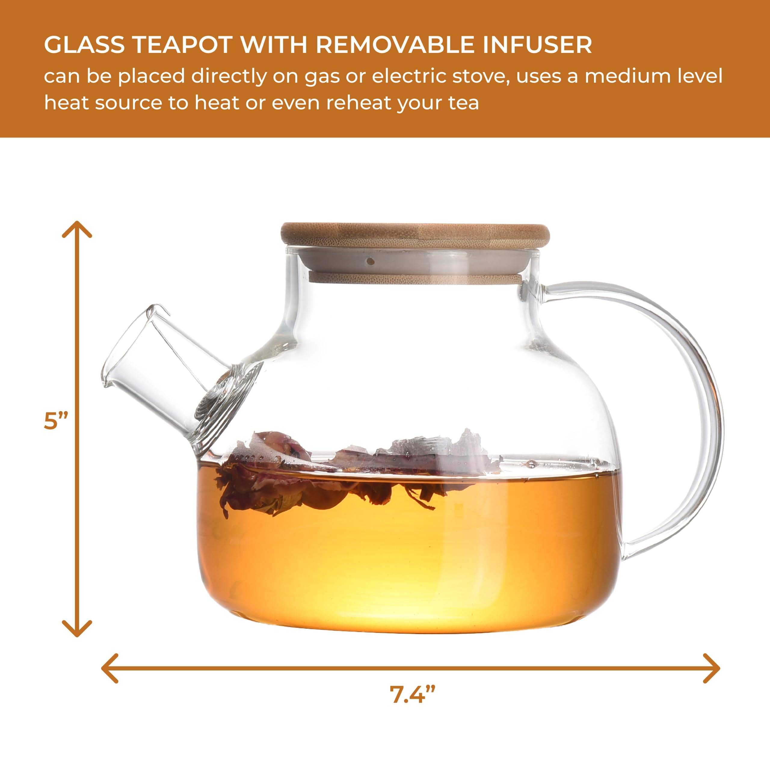Regal Trunk Glass Teapot - Wooden Lid & Infuser -4