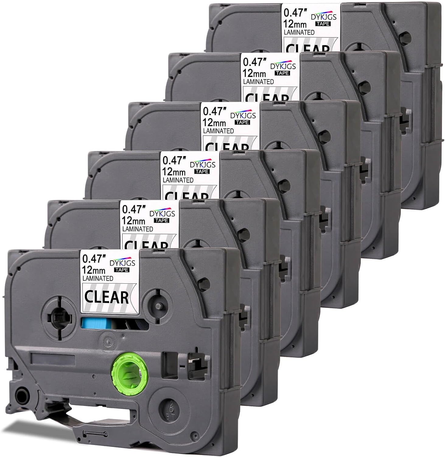 Label Printer Tape Compatible with Tze231 12mm 0.47Inch, Black on Clear,Compatible for Ptouch Laminated Label Tape Pt H110 D210 D220 D400, 6-Pack