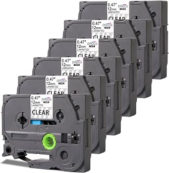 Label Printer Tape Compatible with Tze231 12mm 0.47Inch, Black on Clear,Compatible for Ptouch Laminated Label Tape Pt H110 D210 D220 D400, 6-Pack
