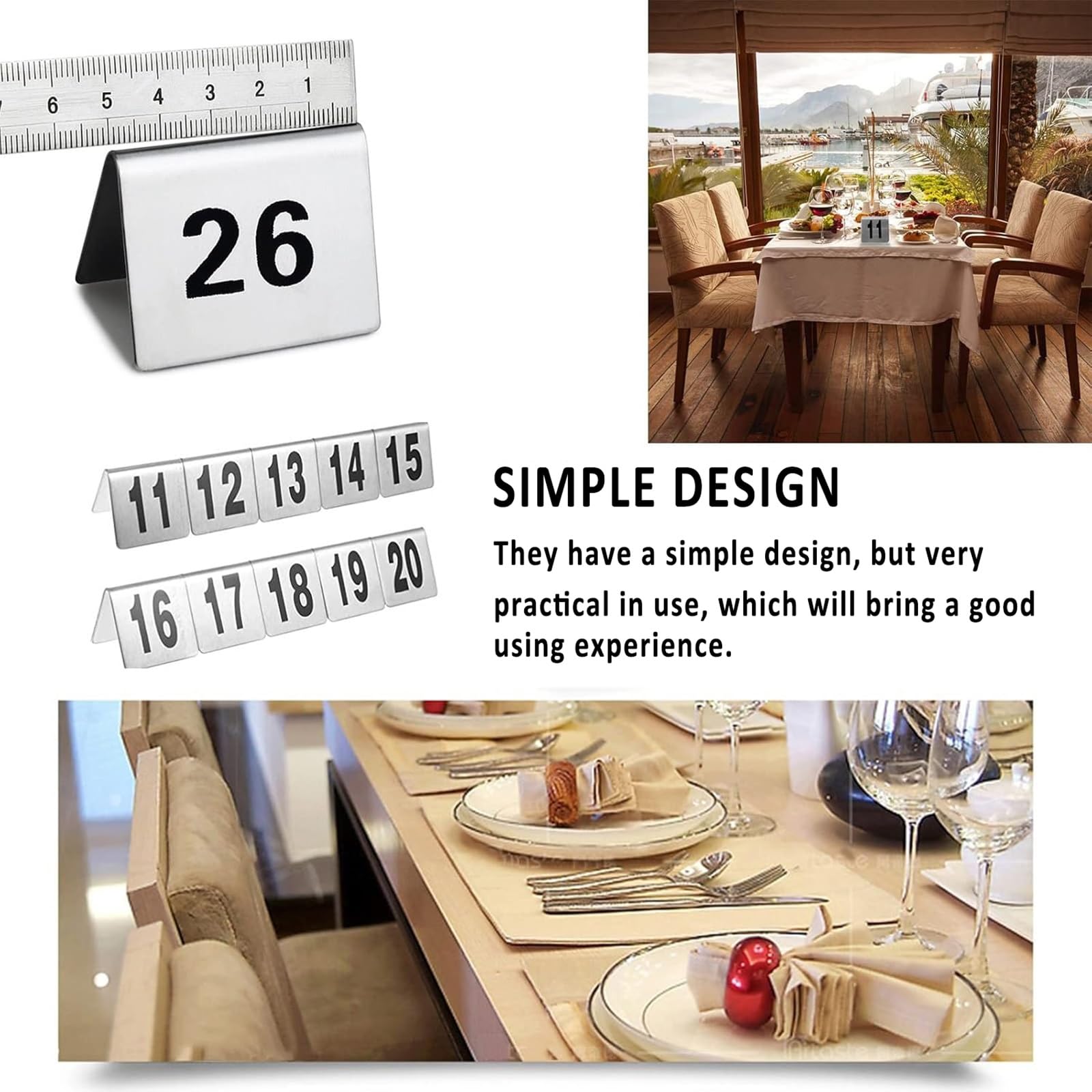 Números de Mesa para Restaurante (1-10/20/30/40/50/60/70/80/90/100), Tarjetas de Metal apilables, Estilo Carpa, para Reserva de Hotel, Placa con número de Asiento Reservado, 1-100