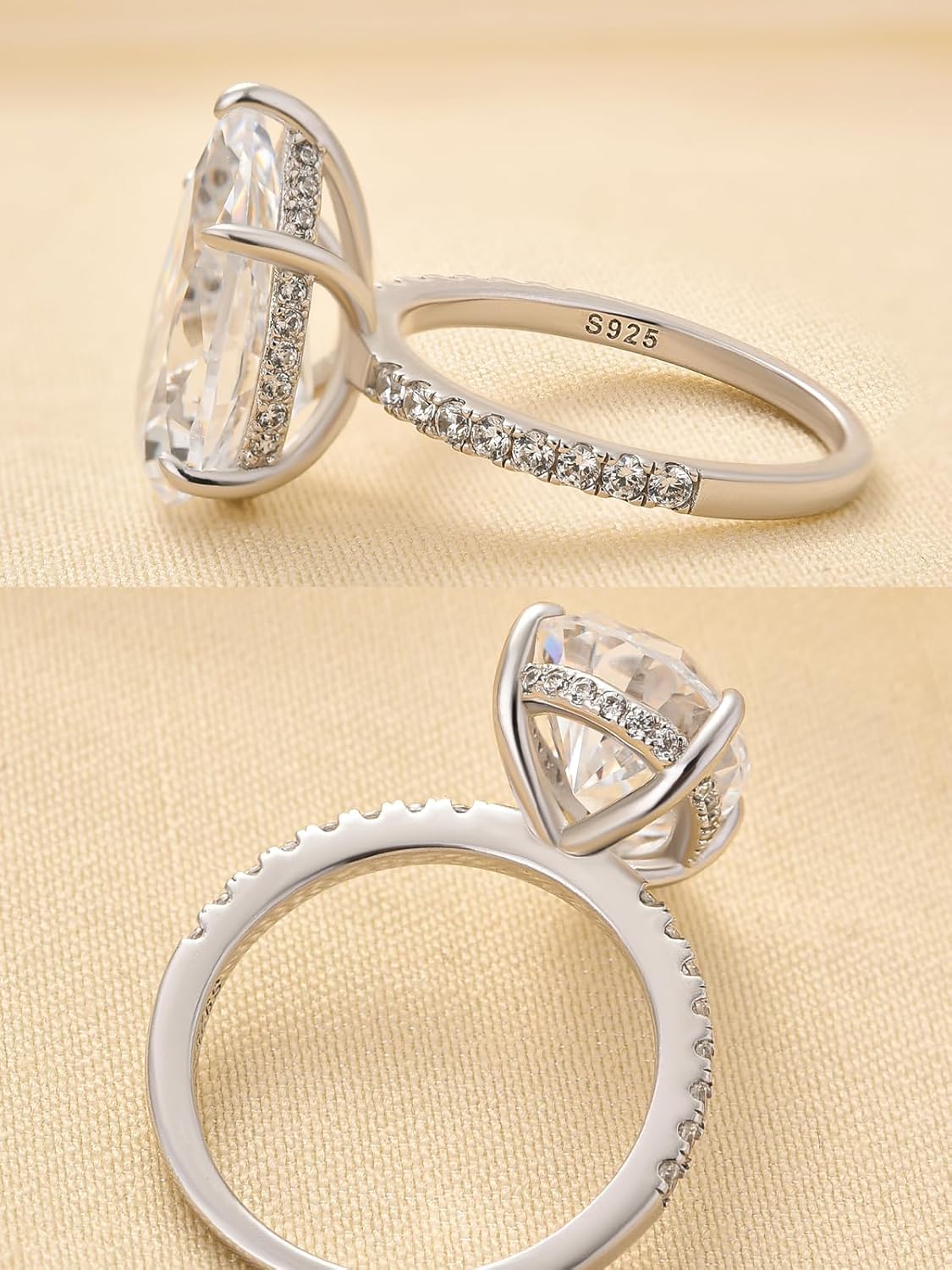 5.0CT Elongated Pear Shaped Engagement Rings for Women, S925 Silver Cubic Zirconia Teardrop Promise Wedding Ring with Hidden Halo - Image 6