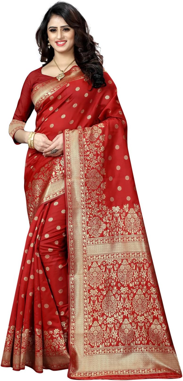 Women's Banarasi Saree Pure Kanjivaram Silk Saree Soft new ladies 2023 Design Wear Pattu Sarees Latest Cotton Party Sari collections With Blouse Piece for Wedding sadi (SAM PARI-100)