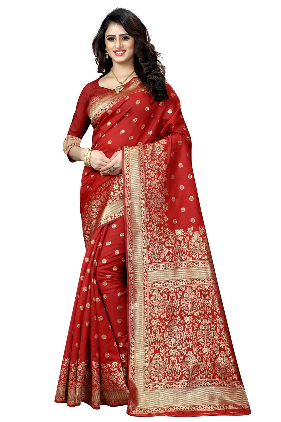 Women's Banarasi Saree Pure Kanjivaram Silk Saree Soft new ladies 2023 Design Wear Pattu Sarees Latest Cotton Party Sari collections With Blouse Piece for Wedding sadi (SAM PARI-100)